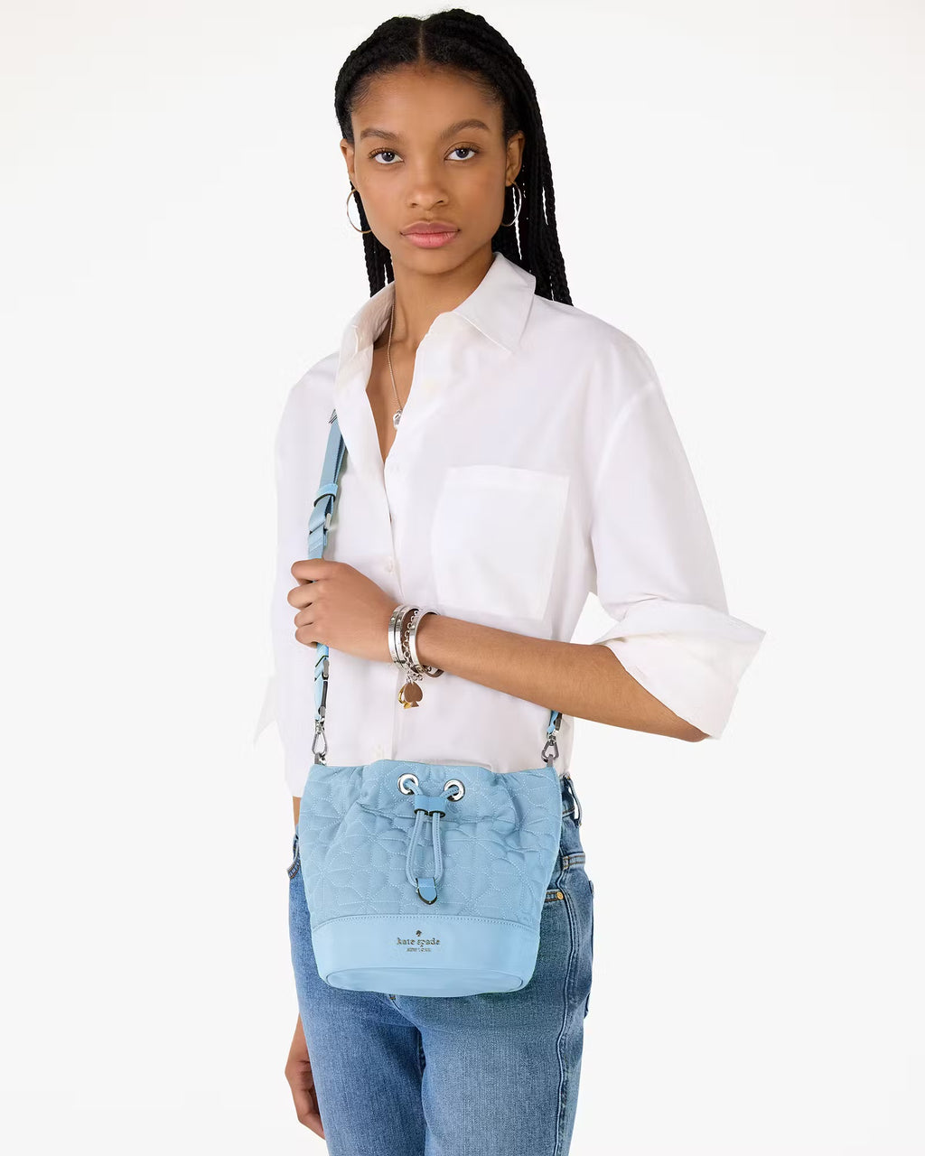 Spade Flower Quilted Fabric Bucket Bag